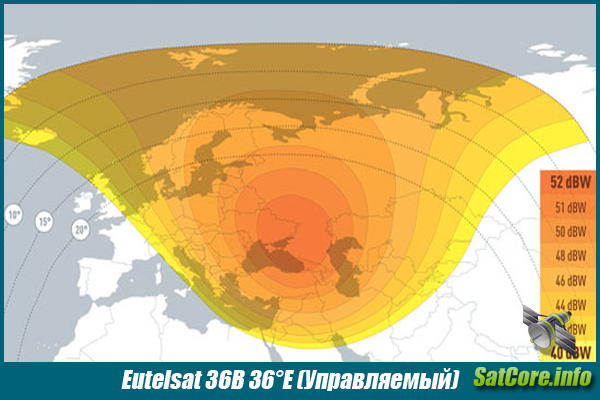 Карта покрытия спутника Eutelsat 36B (Луч : Управляемый)